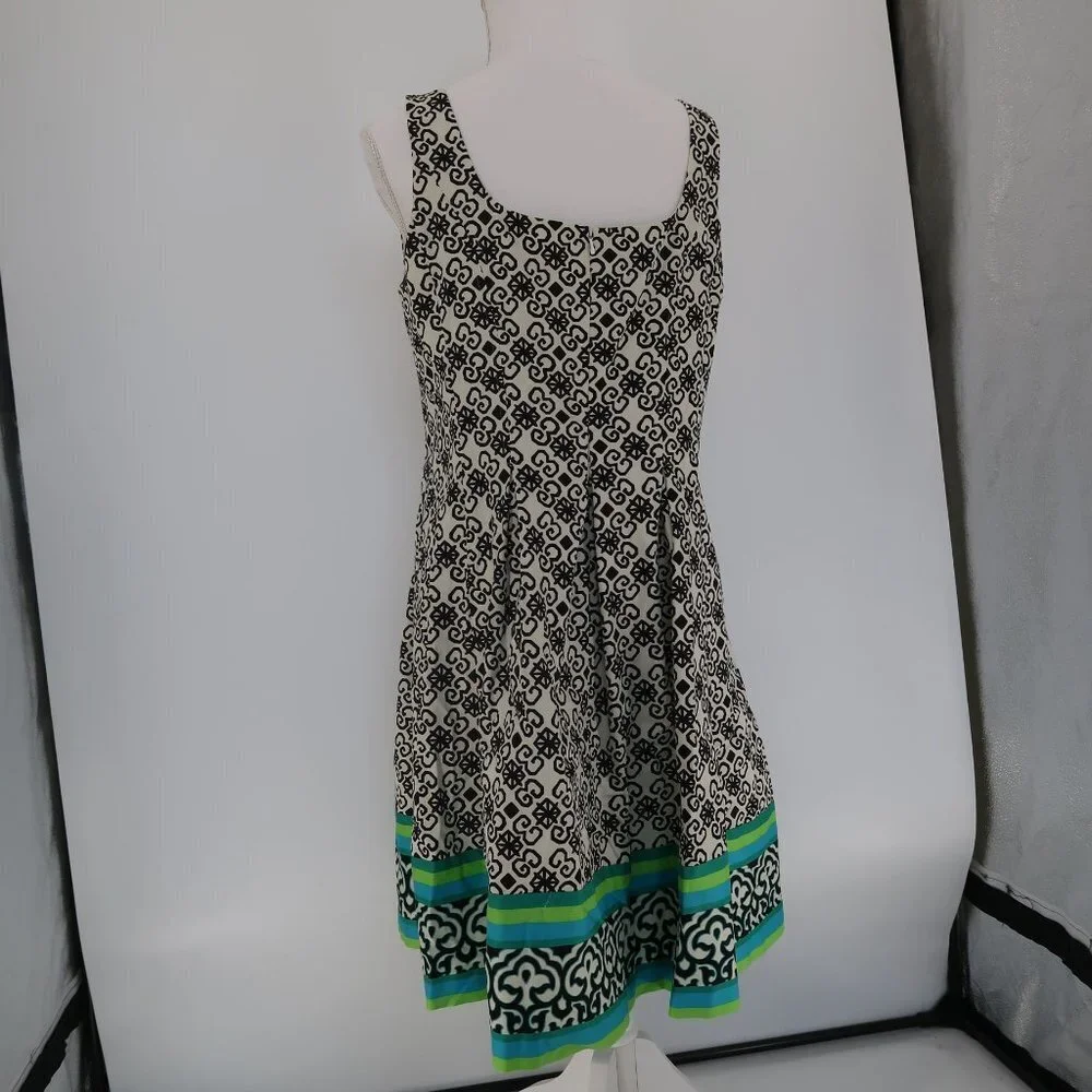 Nine West Black White w Teal/Green Stripes Sun Dress Size 12